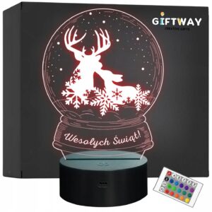 Lampka Nocna LED Święta Boże Narodzenie Kula Sarny Śnieg na Prezent Grawer