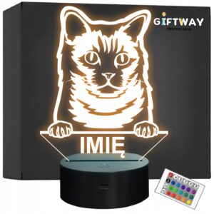 Lampka Nocna LED Chartreux Rasa Kota z Imieniem na Prezent