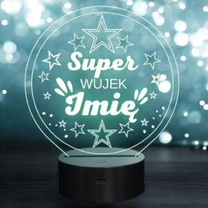 Lampka Nocna LED Statuetka Super Wujek Rodzina na Prezent Grawer