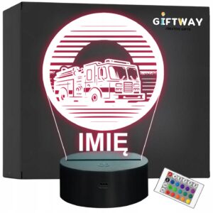 Lampka Nocna LED Imię Statuetka Wóz Straż Pożarna na Prezent Grawer v.6