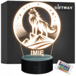 Lampka Nocna LED Statuetka Wilk w Księżycu na Prezent Grawer v.1