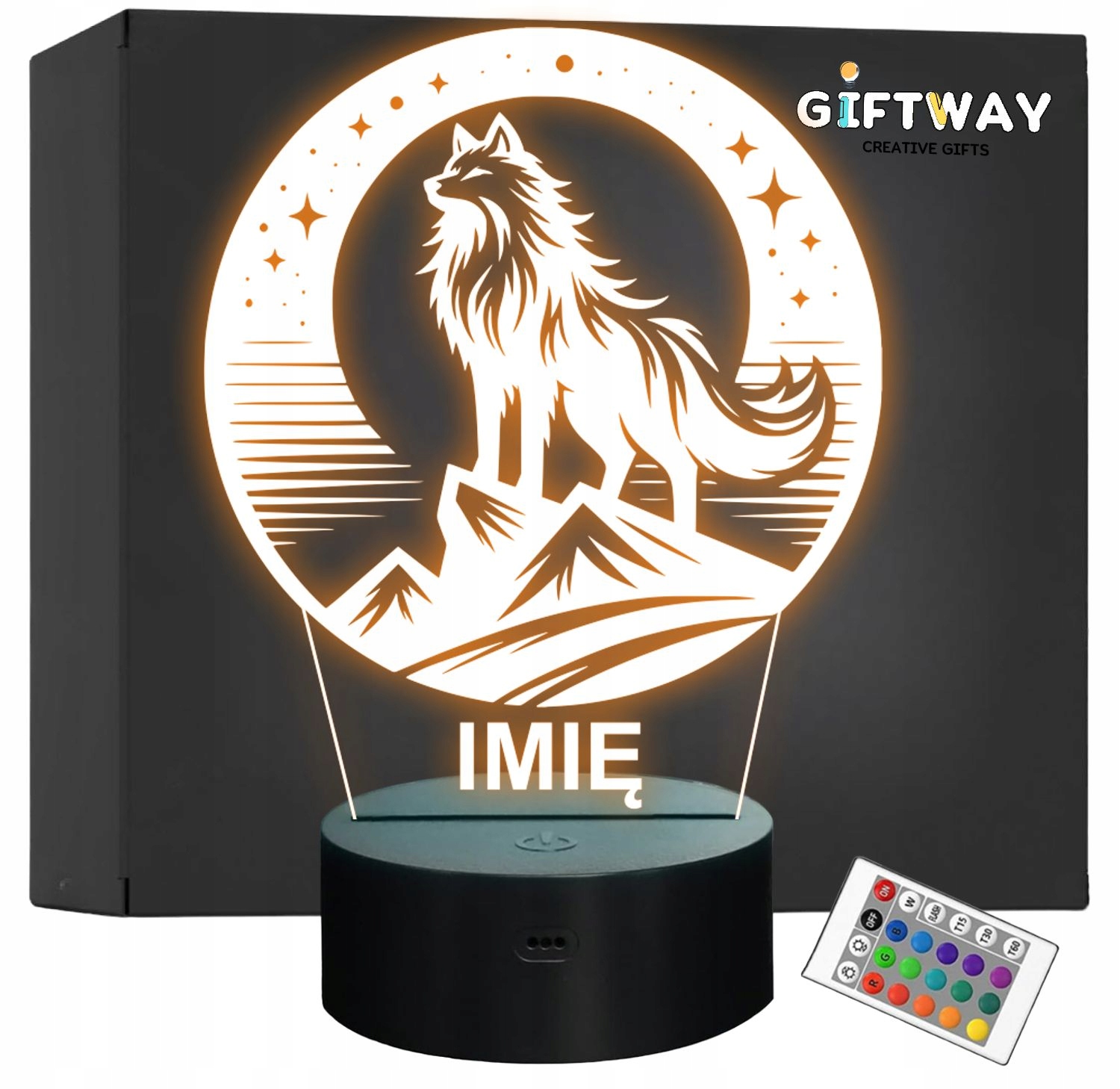 Lampka Nocna LED Statuetka Wilk w Księżycu na Prezent Grawer v.1 Lampka Nocna LED Statuetka Wilk w Księżycu na Prezent Grawer v.1
