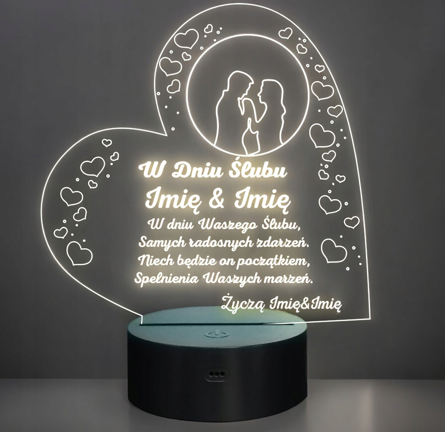 Lampka Nocna LED Prezent Ślubny na Ślub Pamiątka dla Pary Młodej Grawer v.2 Lampka Nocna LED Prezent Ślubny na Ślub Pamiątka dla Pary Młodej Grawer v.2