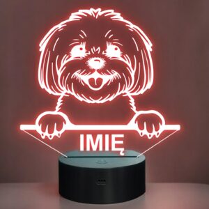 Lampka Nocna LED Bichon Frise Biszon Rasa z Imieniem na Prezent