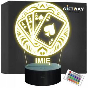 Lampka Nocna LED Statuetka Karty Brydż na Prezent Grawer v.1