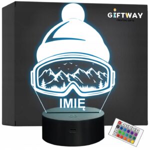 Lampka Nocna LED Statuetka Okulary Sporty Zimowe Czapka Prezent Grawer v.2