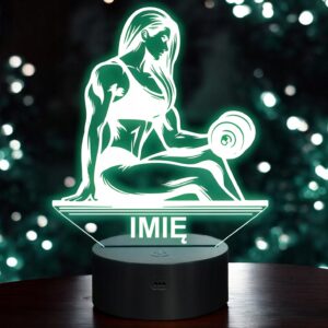 Lampka Nocna LED Imię Kulturystka Siłownia Hantle na Prezent Grawer v.2