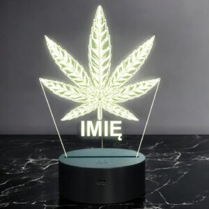Lampka Nocna LED Imię Statuetka Liść Marihuany na Prezent Grawer