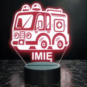Lampka Nocna LED Imię Statuetka Wóz Straż Pożarna na Prezent Grawer v.11