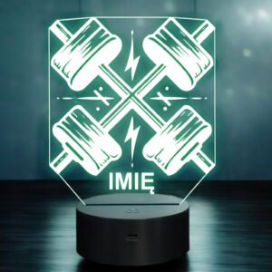 Lampka Nocna LED Imię Statuetka Hantle Siłownia na Prezent Grawer