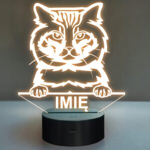Lampka Nocna LED American bobtail Rasa Kota z Imieniem na Prezent