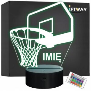 Lampka Nocna LED Z Imieniem Grawer Kosz Koszykówka Sport na Prezent v.2