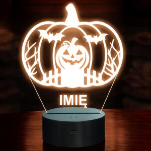 Lampka Nocna LED Imię Statuetka Halloween Dynia Nietoperz na Prezent Grawer