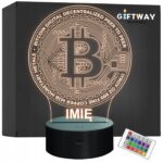 Lampka Nocna LED Bitcoin Kryptowaluty Trading z Imieniem Prezent Grawer