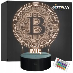 Lampka Nocna LED Bitcoin Kryptowaluty Trading z Imieniem Prezent Grawer