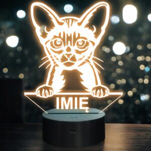 Lampka Nocna LED Kot abisyński Rasa Kota z Imieniem na Prezent