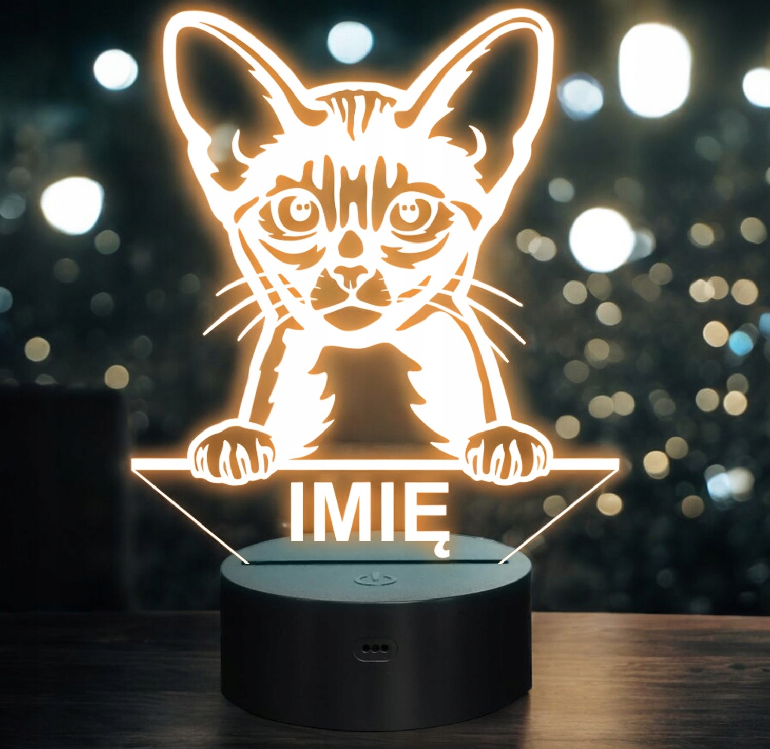 Lampka Nocna LED Kot abisyński Rasa Kota z Imieniem na Prezent Lampka Nocna LED Kot abisyński Rasa Kota z Imieniem na Prezent