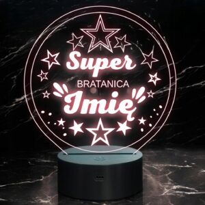 Lampka Nocna LED Statuetka Super Bratanica Córka Brata na Prezent Grawer