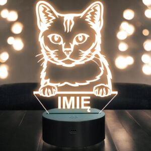 Lampka Nocna LED Burmilla Rasa Kota z Imieniem na Prezent