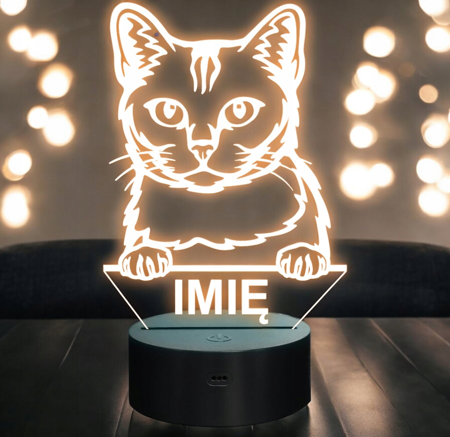 Lampka Nocna LED Burmilla Rasa Kota z Imieniem na Prezent Lampka Nocna LED Burmilla Rasa Kota z Imieniem na Prezent