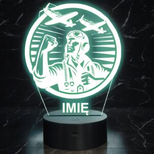 Lampka Nocna LED Statuetka Pilot Wojskowy Zawód Samolot Prezent Grawer v.4