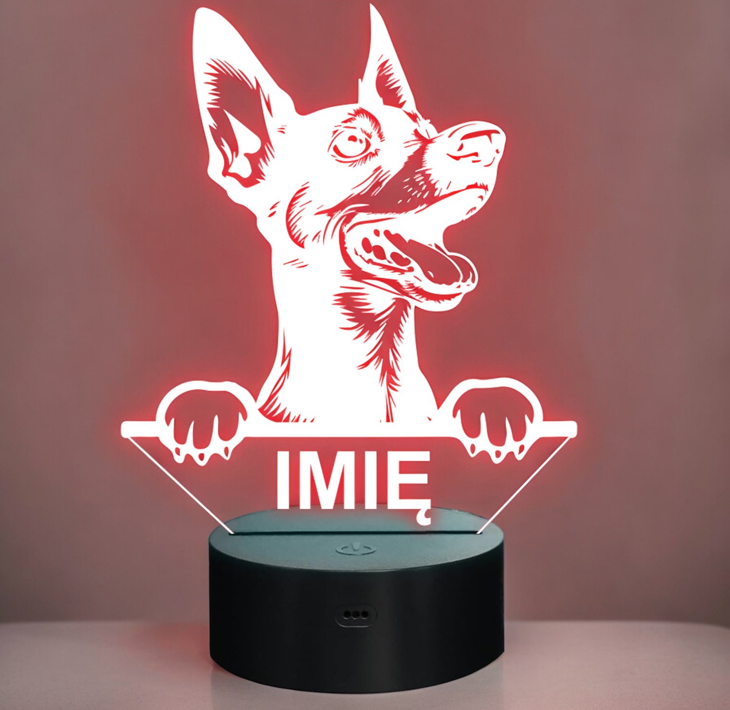 Lampka Nocna LED Pinczer miniaturowy Rasa Psa z Imieniem na Prezent Lampka Nocna LED Pinczer miniaturowy Rasa Psa z Imieniem na Prezent