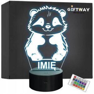Lampka Nocna LED Z Imieniem Słodka Panda dla Dzieci na Prezent z Grawerem