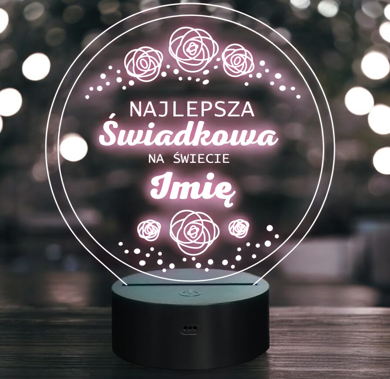 Lampka Nocna LED Imię Pamiątka Podziękowania dla Świadkowej Prezent Grawer Lampka Nocna LED Imię Pamiątka Podziękowania dla Świadkowej Prezent Grawer