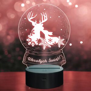 Lampka Nocna LED Święta Boże Narodzenie Kula Sarny Śnieg na Prezent Grawer