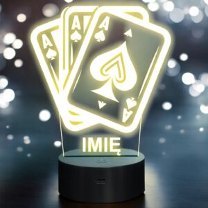 Lampka Nocna LED Statuetka Karty Brydż na Prezent Grawer v.2