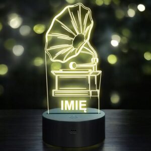 Lampka Nocna LED Imię Statuetka Odtwarzacz Winyli na Prezent Grawer