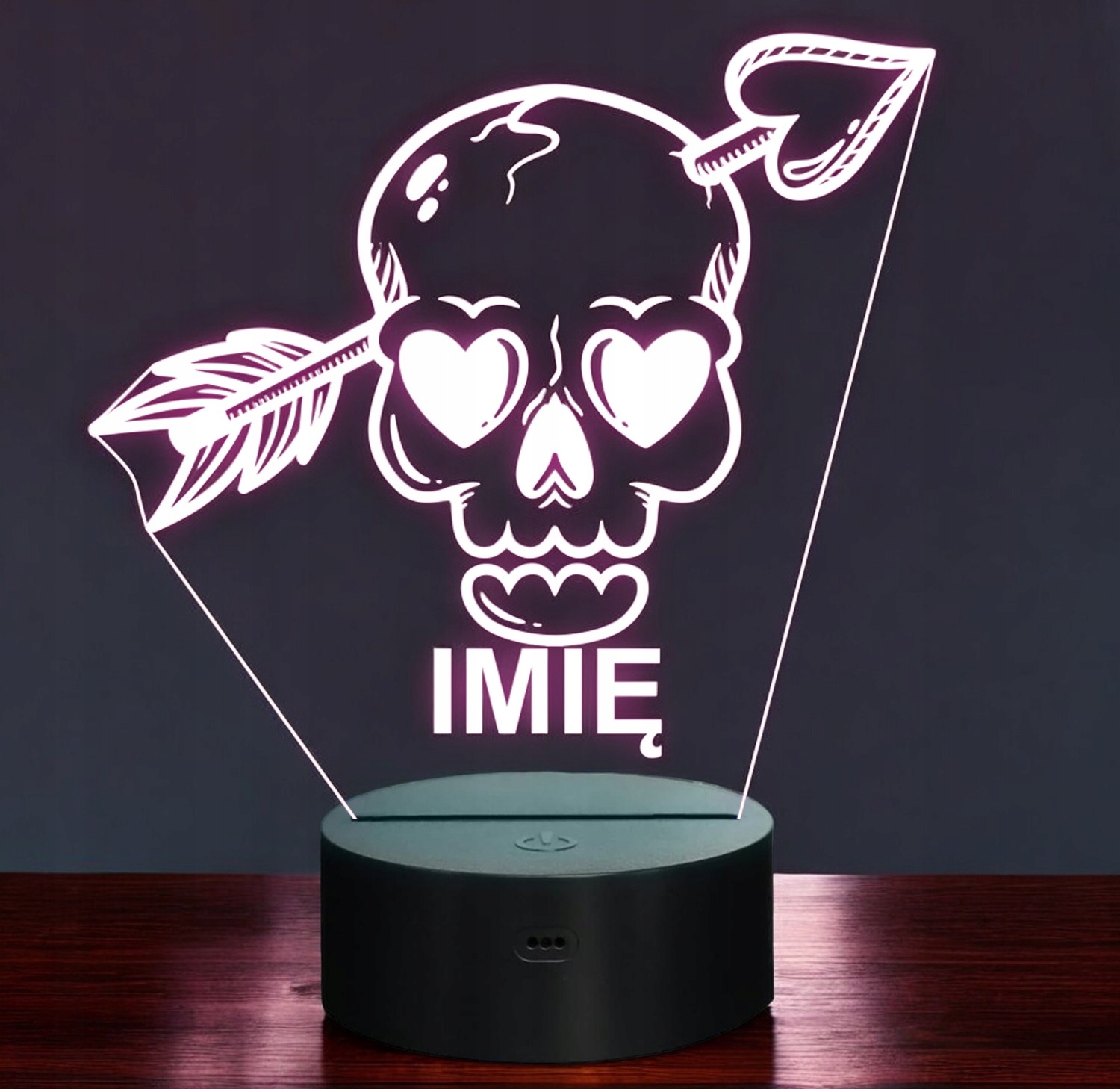 Lampka Nocna LED Imię Czaszka Strzała Amora Pastel Goth na Prezent Grawer Lampka Nocna LED Imię Czaszka Strzała Amora Pastel Goth na Prezent Grawer