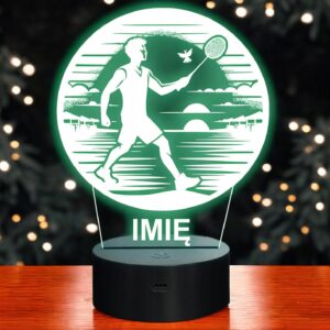 Lampka Nocna LED Statuetka Badminton Sport Aktywność na Prezent Grawer v.2