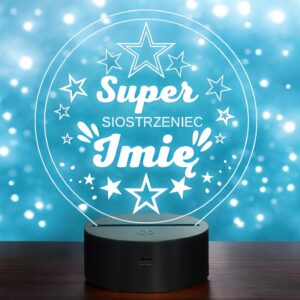 Lampka Nocna LED Statuetka Super Siostrzeniec Syn Siostry Prezent Grawer