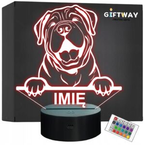Lampka Nocna LED Shar Pei Rasa Psa z Imieniem na Prezent
