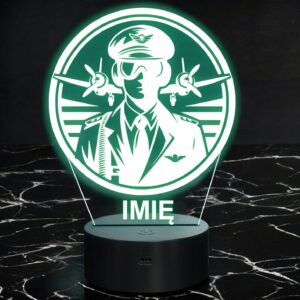 Lampka Nocna LED Statuetka Pilot Wojskowy Zawód Samolot Prezent Grawer v.2