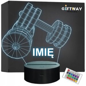 Lampka Nocna LED 3D Z Imieniem Grawer Sztangielki Hantle Na Prezent