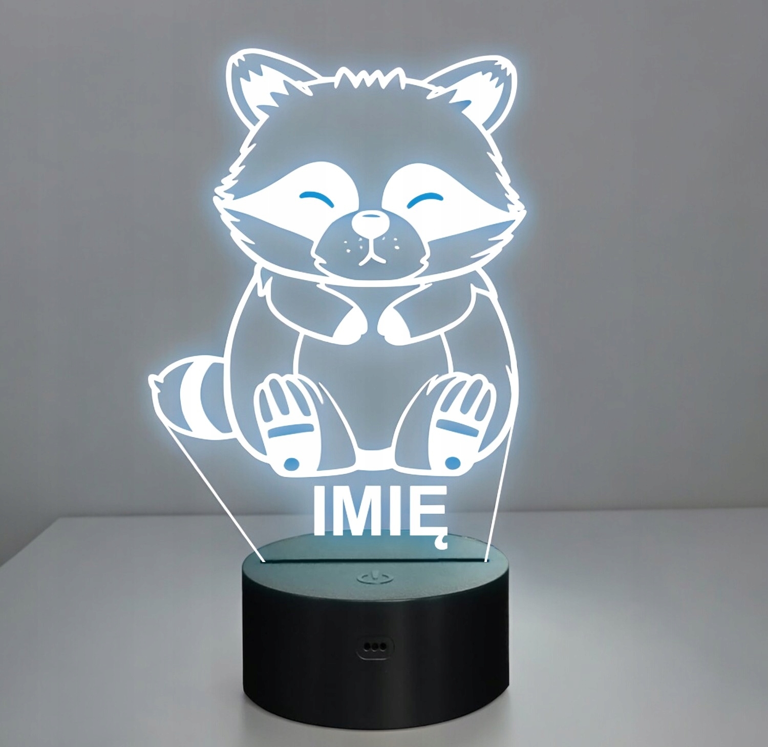 Lampka Nocna LED Z Imieniem Słodki Szop Pracz dla Dzieci na Prezent v.2 Lampka Nocna LED Z Imieniem Słodki Szop Pracz dla Dzieci na Prezent v.2