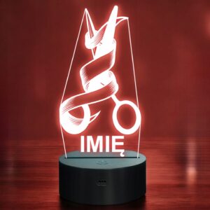 Lampka Nocna LED Imię Statuetka Barber Nożyczki Fryzjerskie Prezent Grawer