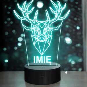 Lampka Nocna LED 3D Z Imieniem Jeleń Personalizowana Grawer na Prezent