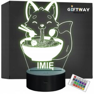 Lampka Nocna LED Imię Słodki Lis Jedzący Ramen Anime na Prezent Grawer v.1