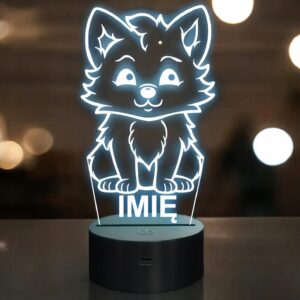 Lampka Nocna LED Z Imieniem Słodki Wilk dla Dzieci na Prezent z Grawerem