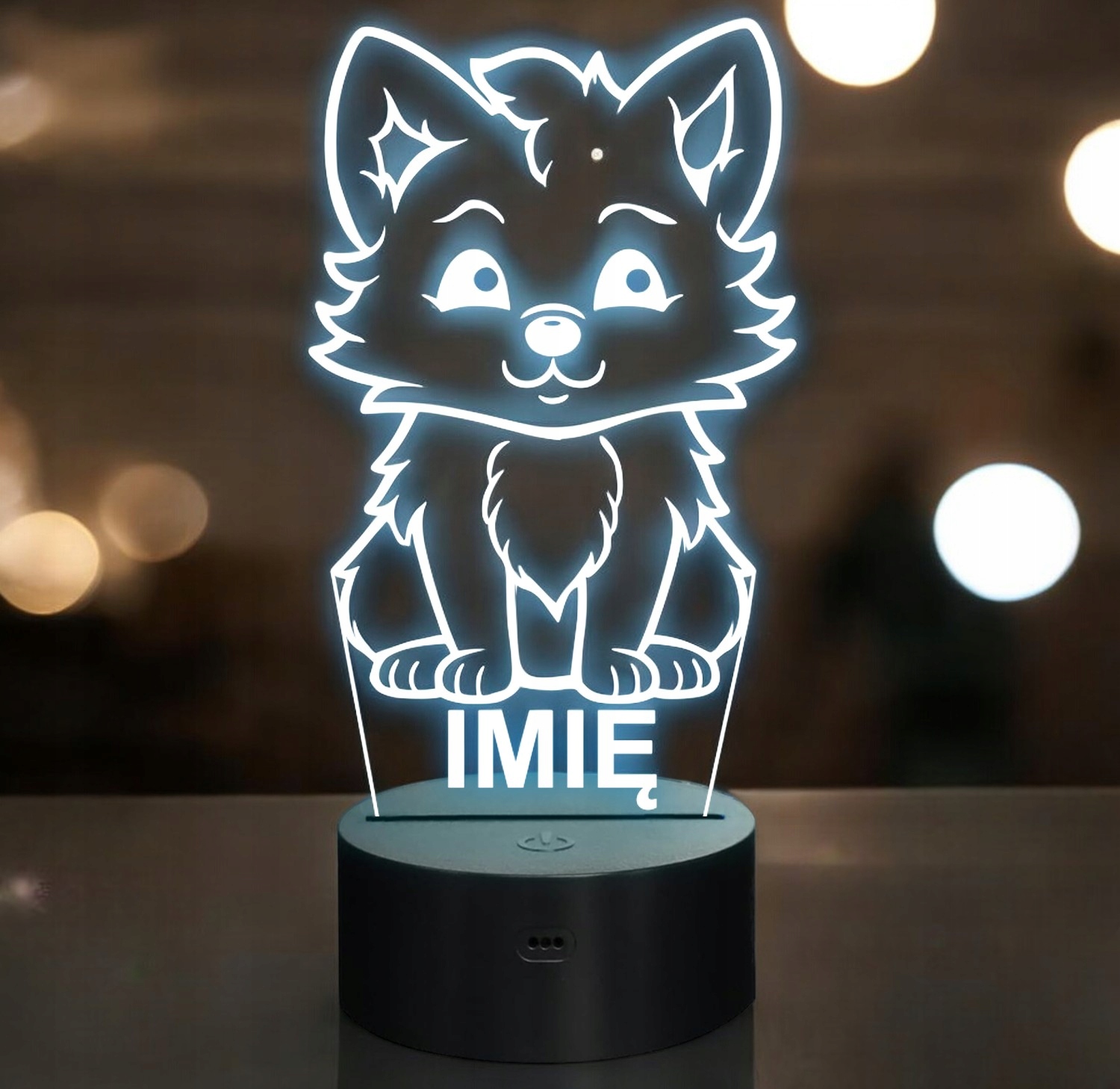 Lampka Nocna LED Z Imieniem Słodki Wilk dla Dzieci na Prezent z Grawerem Lampka Nocna LED Z Imieniem Słodki Wilk dla Dzieci na Prezent z Grawerem