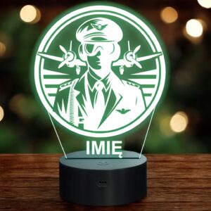 Lampka Nocna LED Statuetka Pilot Wojskowy Zawód Samolot Prezent Grawer v.2