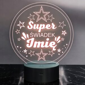 Lampka Nocna LED Statuetka Super Świadek Ślub Wesele na Prezent Grawer