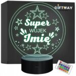 Lampka Nocna LED Statuetka Super Wujek Rodzina na Prezent Grawer