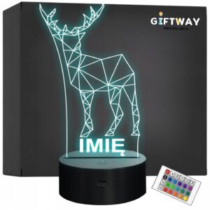 Lampka Nocna LED 3D Z Imieniem Grawer Jeleń na Prezent