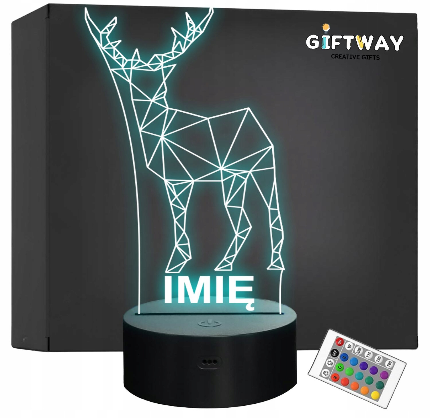 Lampka Nocna LED 3D Z Imieniem Grawer Jeleń na Prezent Lampka Nocna LED 3D Z Imieniem Grawer Jeleń na Prezent