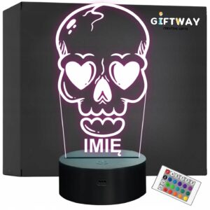 Lampka Nocna LED Imię Statuetka Czaszka Serca Pastel Goth na Prezent Grawer
