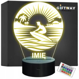 Lampka Nocna LED Statuetka Surfing Deska Sporty Wodne na Prezent Grawer
